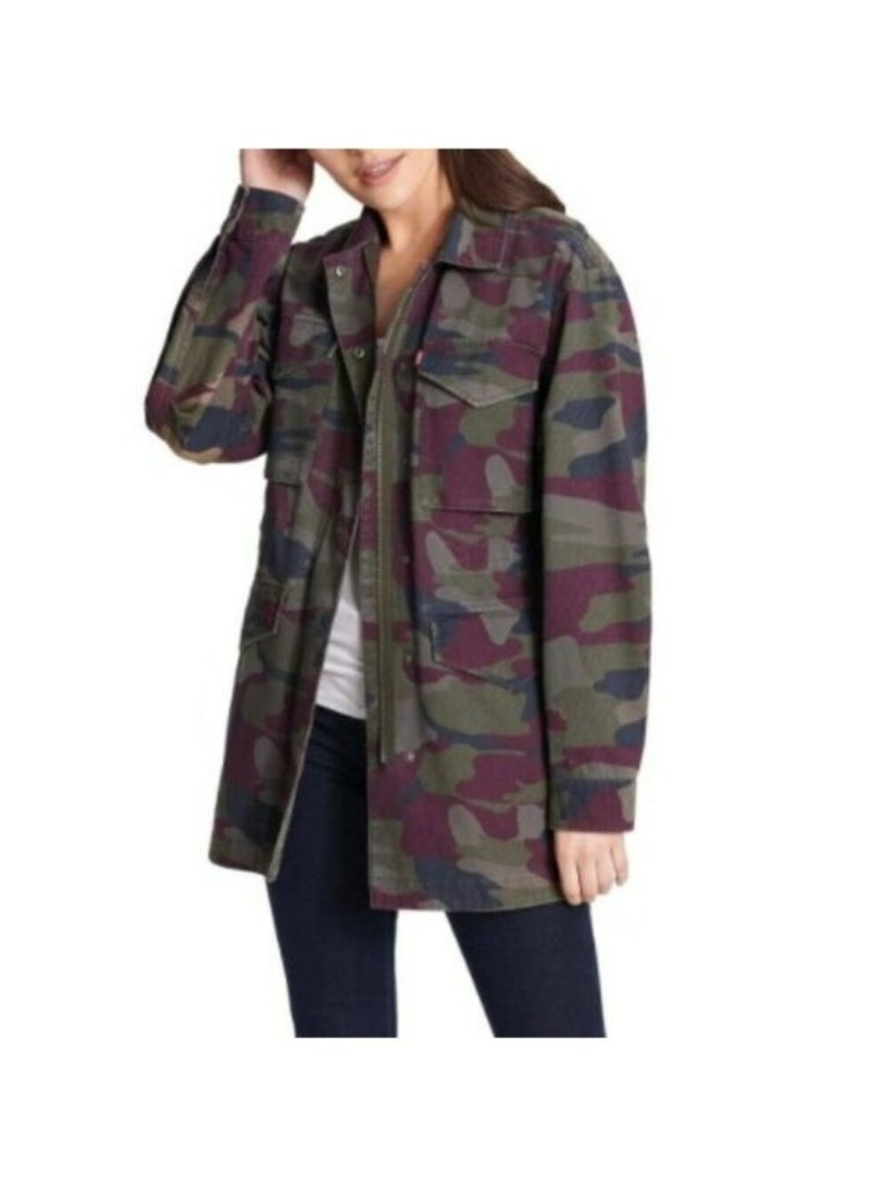 Levi's Women's Cotton Camouflage Four Pocket Oversized Military Jacket HTF SZ XS